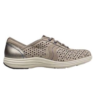 Aravan Betty Leather Gray /Tan Tie comfortable walking shoe NWOT Size:12